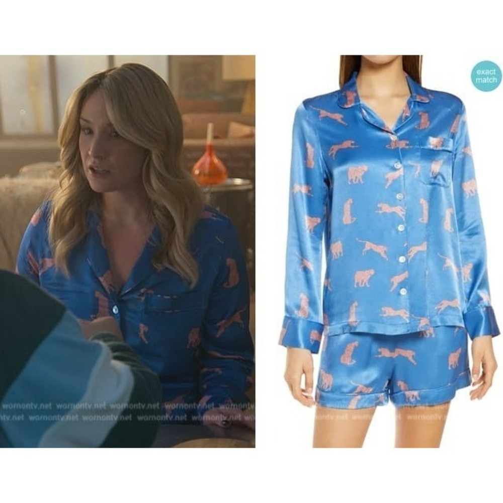 Rails‎ Long Sleeve Satin Lounge Pajama Top Blue Cheetah Size Large